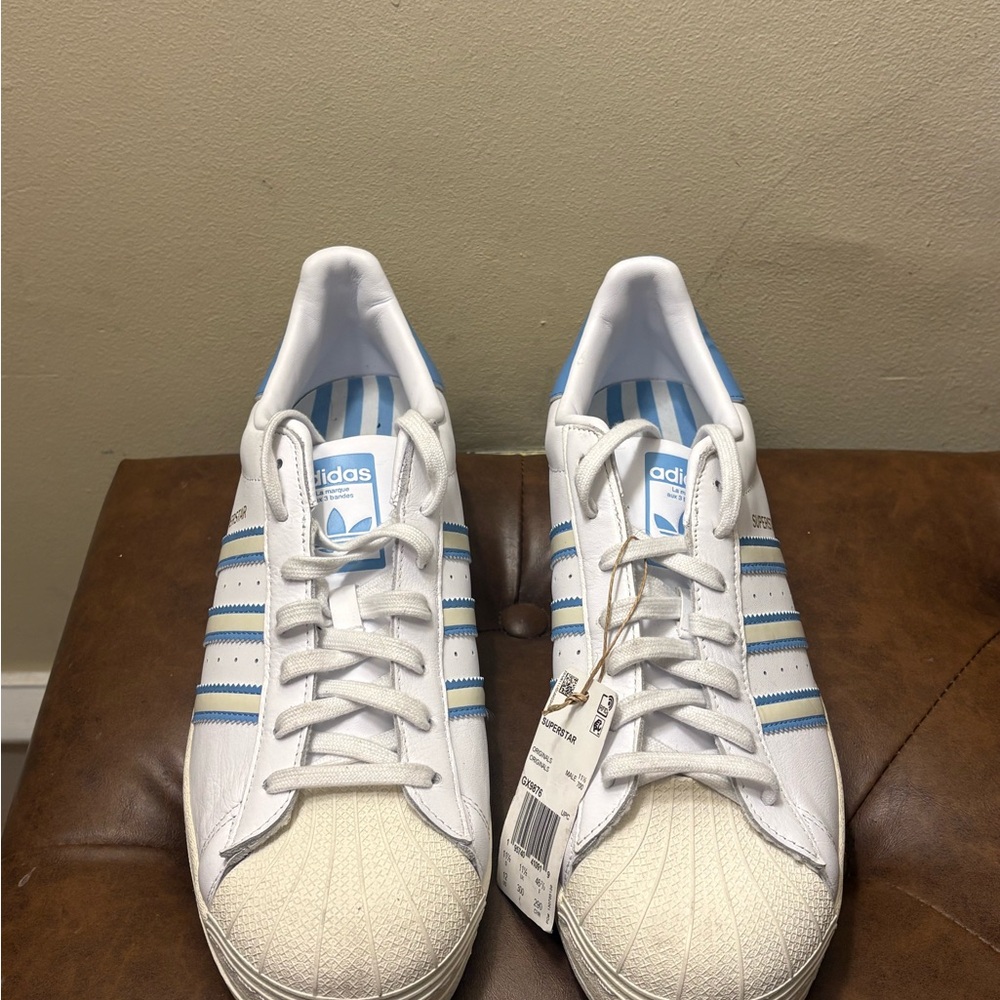 Adidas Classic White Sneakers with Blue Stripes